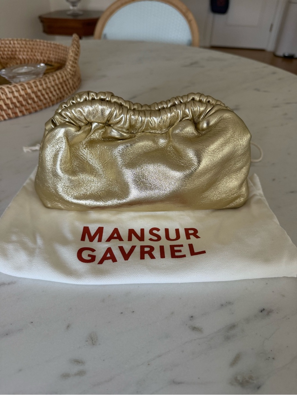 Mansur Gavriel Mini Cloud Clutch – Gold Learher (NWOT)